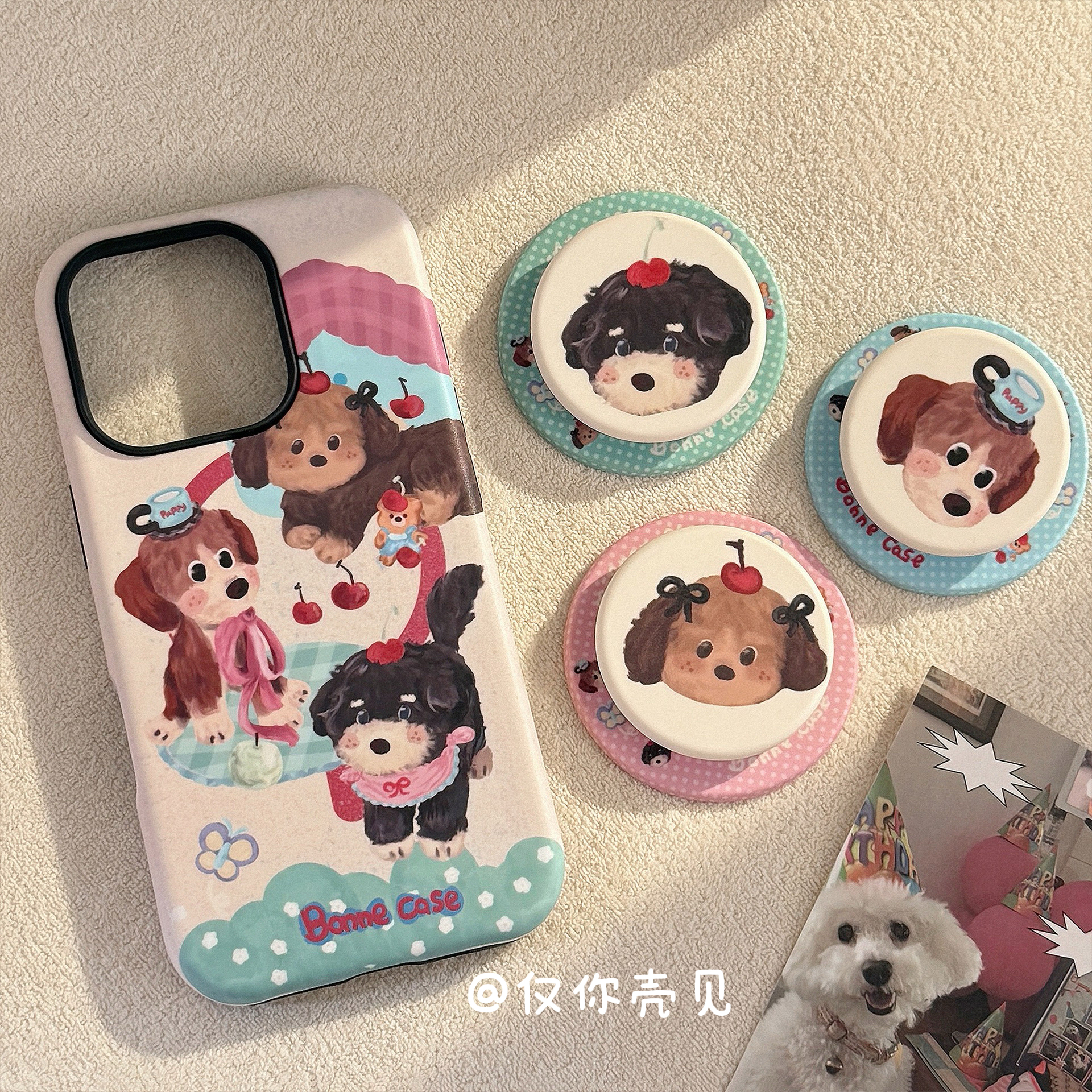 磁吸支架手机壳适用苹果iPhone16菲林彩色小狗15promax硬14创意11