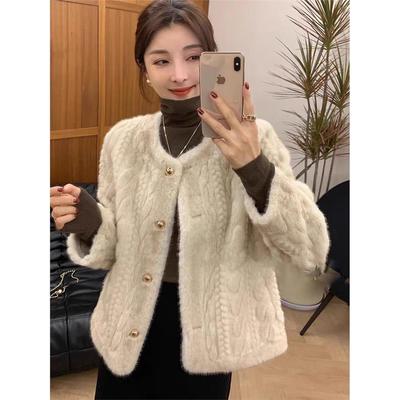 彷水貂毛皮草外套女短款