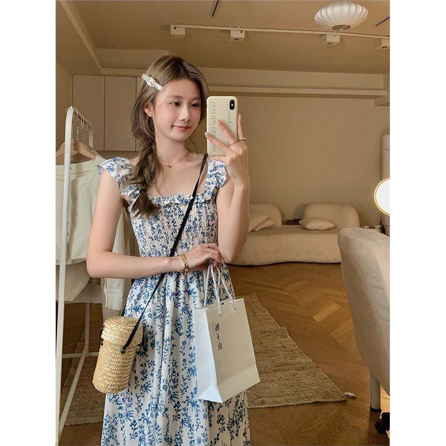 2026年夏季新款韩系甜美风少女小清新碎花连衣裙女高腰小飞袖长裙