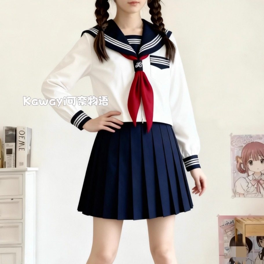JK制服【改良新白三本】基础款水手服长袖海军领学院风校供感套装