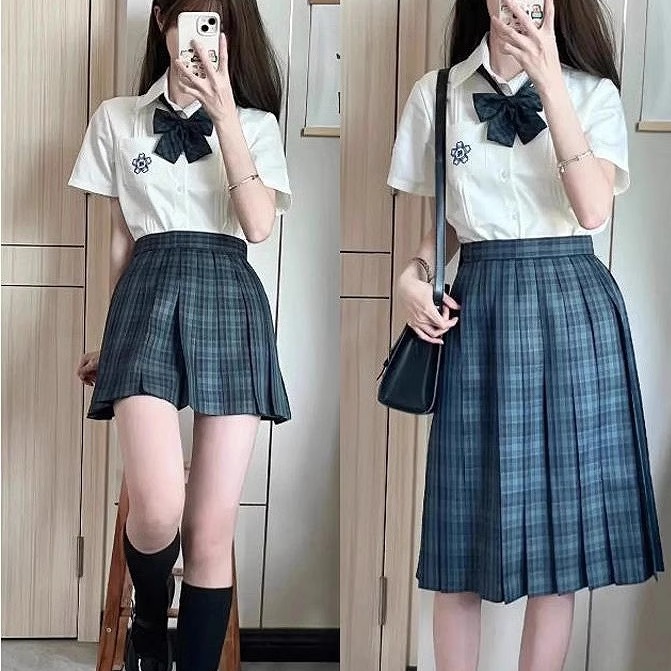 海苔墨绿格裙优等生送领结jk制服