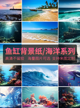 鱼缸高清珊瑚云彩海底背景贴纸