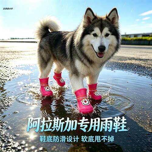 阿拉斯加专用狗狗雨鞋脚套小狗鞋子外出软底甩不掉夏季透气大型犬