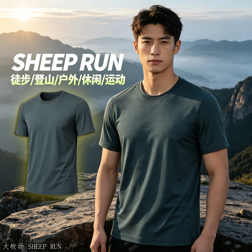 SHEEP RUN美利诺羊毛天丝t恤男短袖150g夏季透气户外运动吸湿排汗