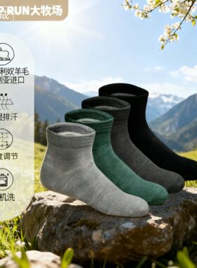 美利奴羊毛男子商务浅灰色休闲袜