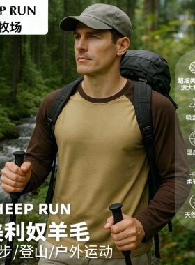 SHEEP RUN 美利奴羊毛长袖T恤吸湿排汗保暖透气防臭户外徒步上衣