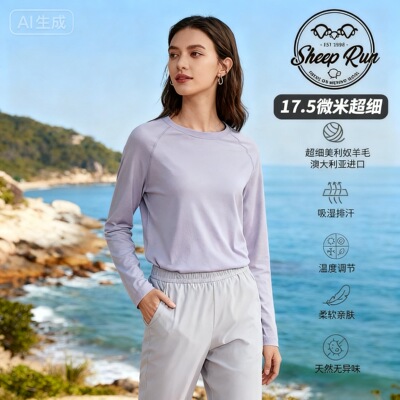 透气吸湿排汗长袖美利奴羊毛T恤