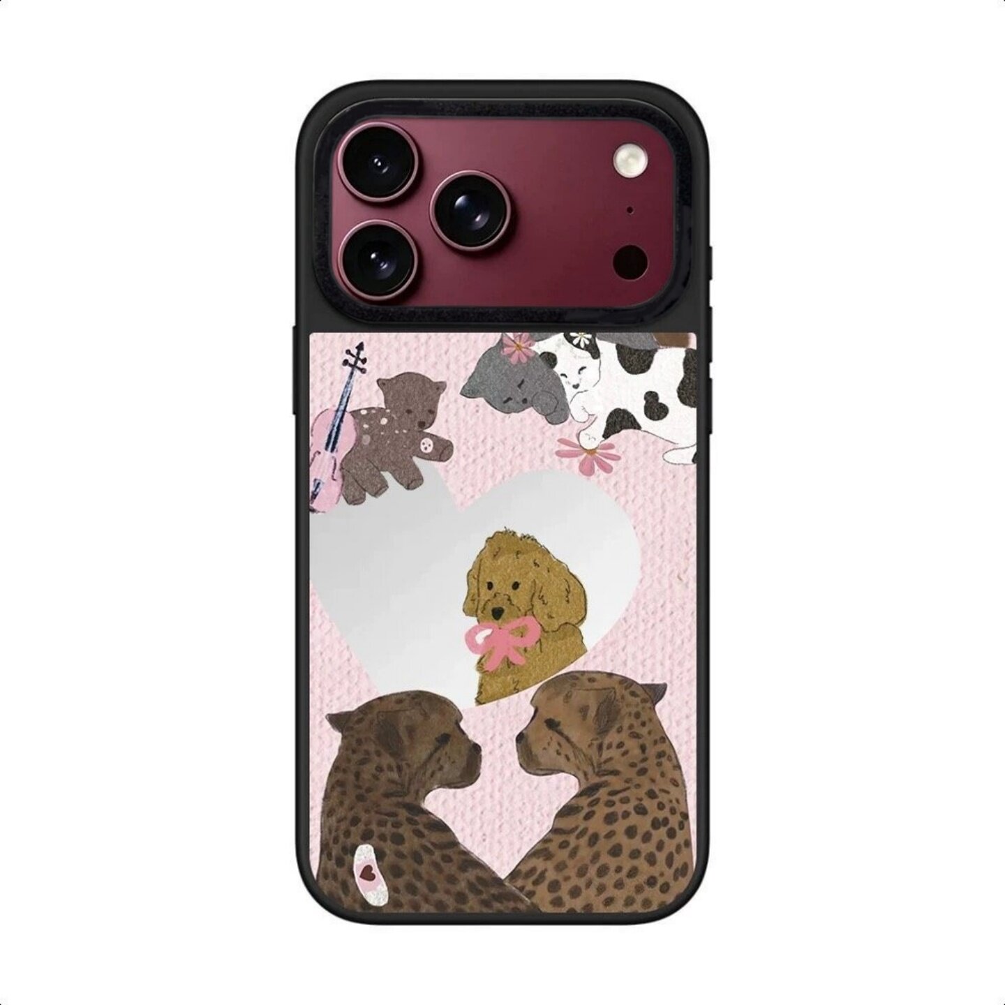 【韩国代购】新款镜面樱桃红豹豹猫猫适用iphone18/17promx手机壳苹果16/15pro防摔外壳苹果14/13磁吸Magsafe