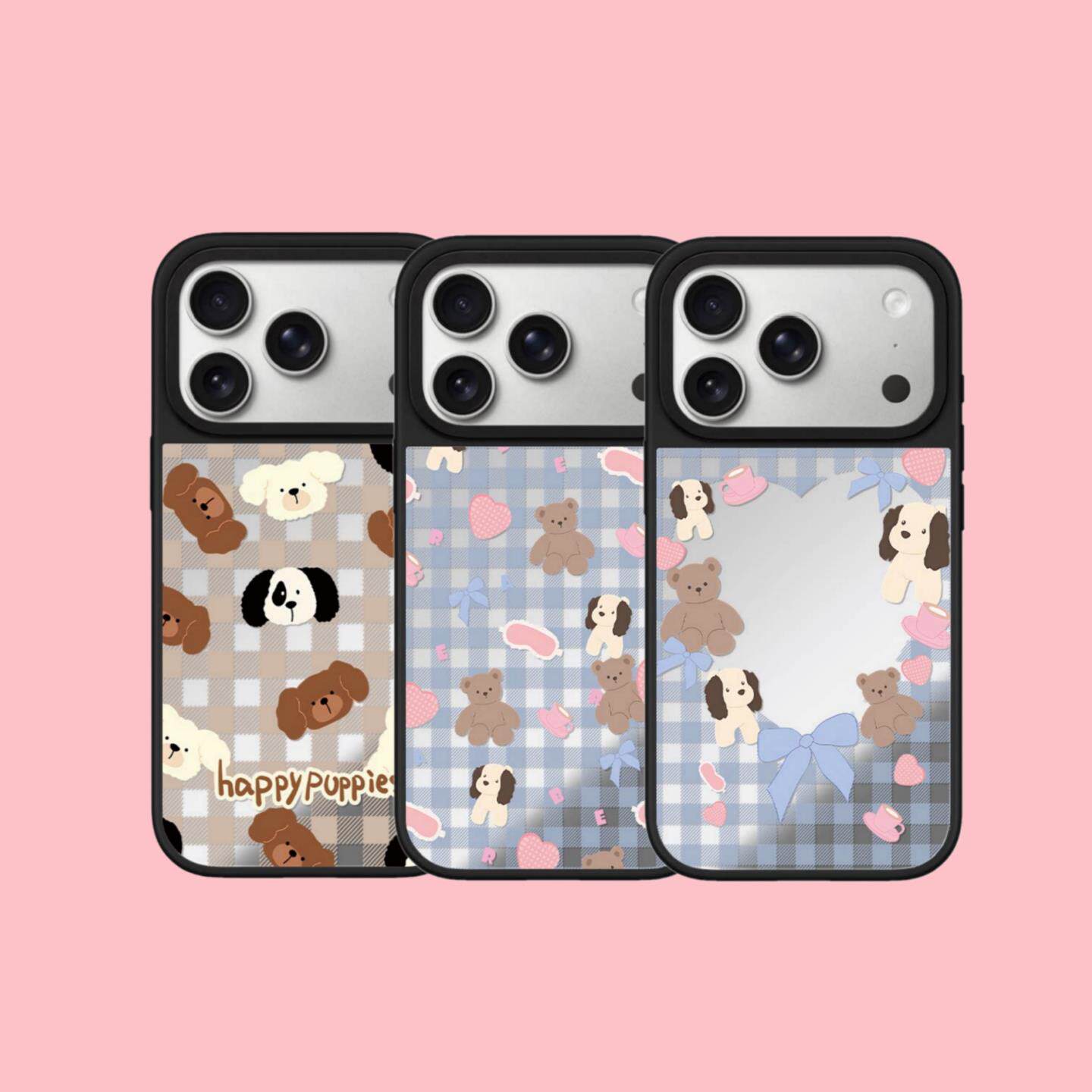 【韩国代购】格纹小狗布丁适用iphone17手机保护壳苹果17/16/15promax防摔镜面14pro/plus磁吸Magsafe苹果13