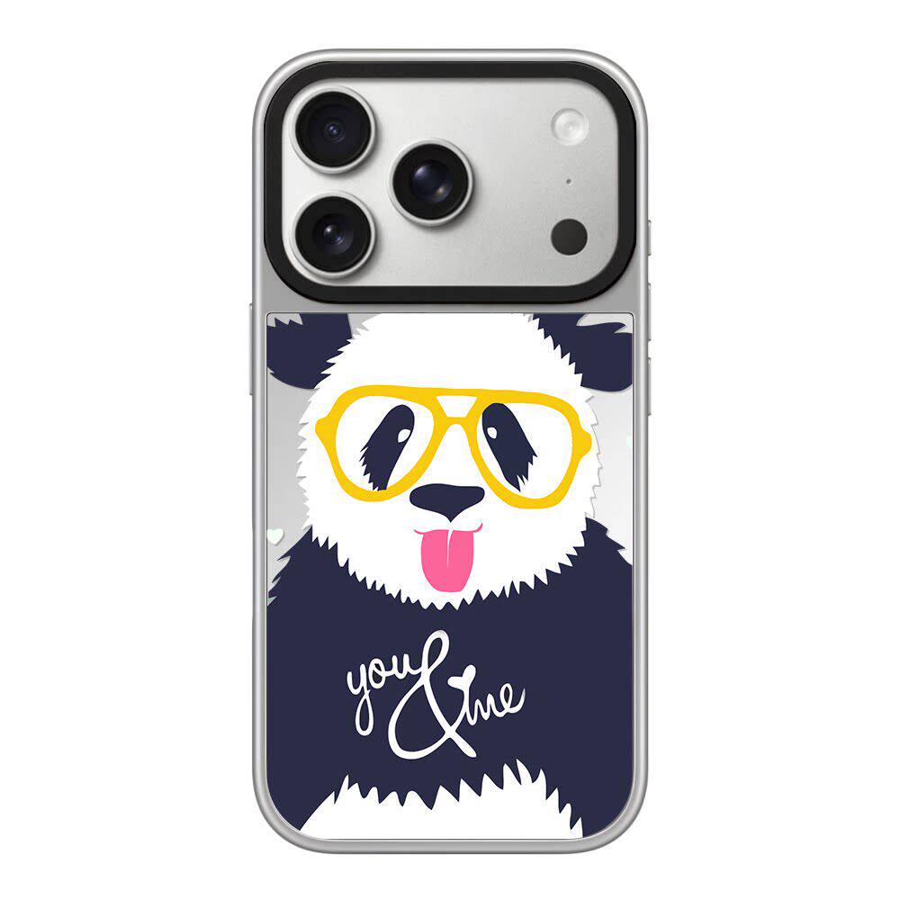 【韩国代购】银框镜面眼镜熊猫适用iphone17手机保护壳苹果17/16/15promax防摔外壳14pro/plus磁吸Magsafe苹