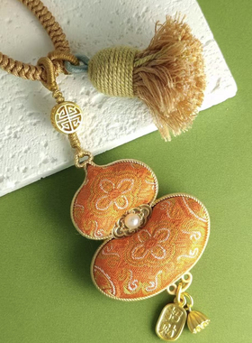 非遗宋锦上久楷定胜款纯手工名家宋锦葫芦挂件/包挂/车挂双面葫芦