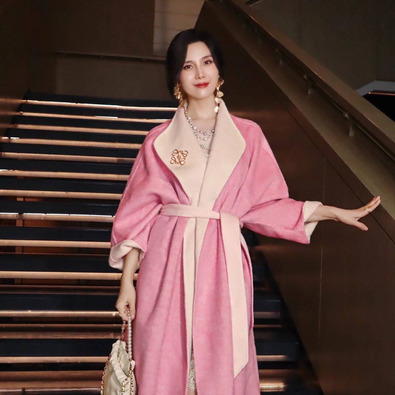 双面双色100%澳洲羊毛高级感名媛温柔优雅宽松柔系带中长款大衣女