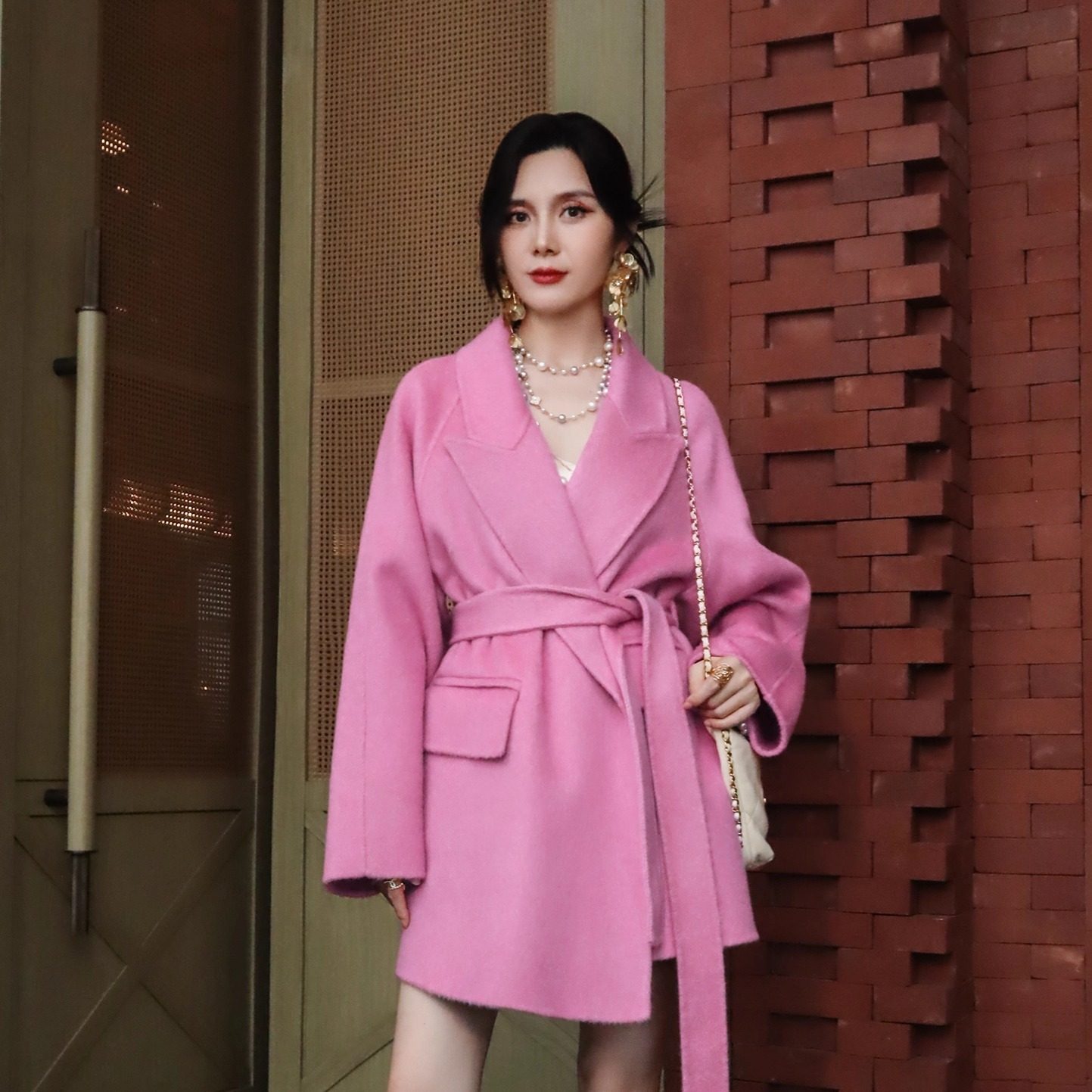 高级感中长款双面羊毛大衣外套女