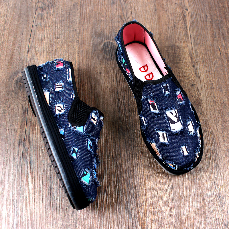 透气老北京布鞋千层底破洞一脚蹬