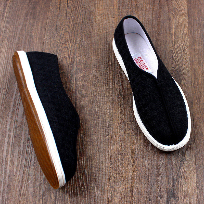 夏季新款中式老北京布鞋男士手工千层底一脚蹬软底透气牛筋底僧鞋