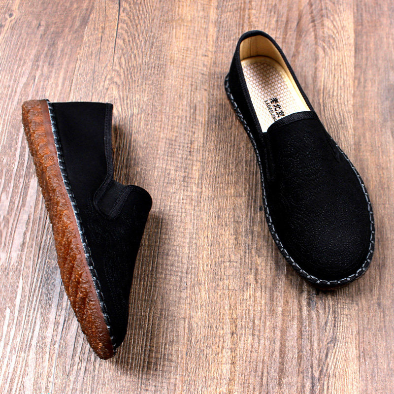 夏季新款老北京布鞋男高档软底一脚蹬耐磨防滑牛筋底简约透气工作