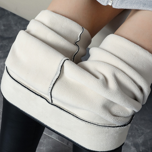 羊羔绒高腰皮裤女2025新款秋冬加绒小个子真皮冬季加厚黑色pu裤子