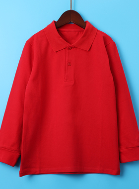 春秋季儿童校服长袖POLO衫红色T恤男女童学院园服中在童学生校服