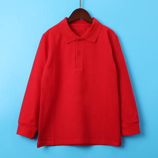 春秋季儿童校服长袖POLO衫红色T恤男女童学院园服中在童学生校服