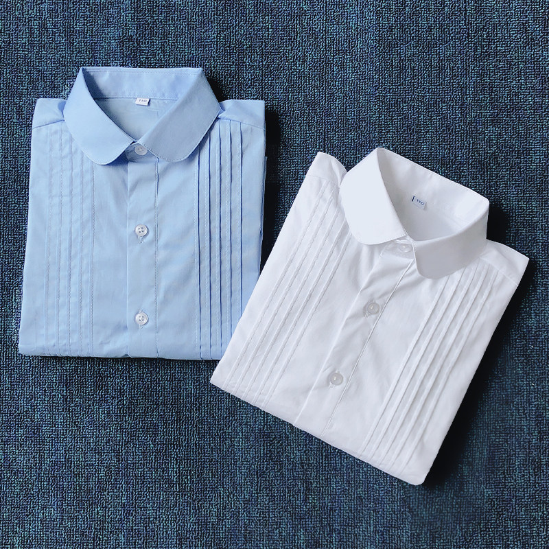 2022春夏款淑女长袖白衬衫女童英伦学院蓝色衬衣JK制服中大童校服