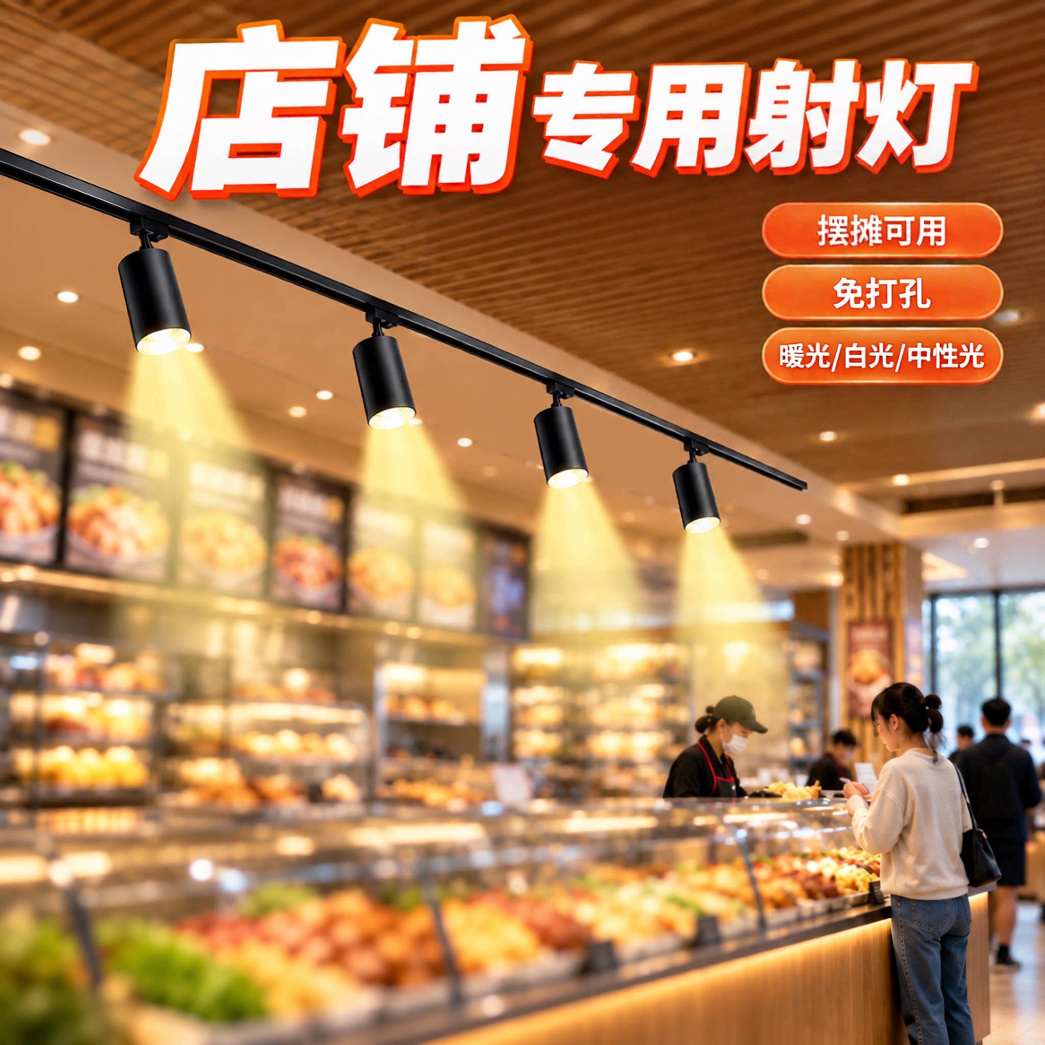 轨道射灯店铺商用led餐饮店超市明装展示柜免打孔插电摆摊专用灯