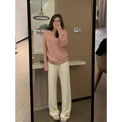 VASSE freedom半永久 窄腰百搭高腰休闲裤直筒垂垂裤显瘦白色卫裤