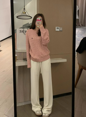 VASSE freedom半永久 窄腰百搭高腰休闲裤直筒垂垂裤显瘦白色卫裤