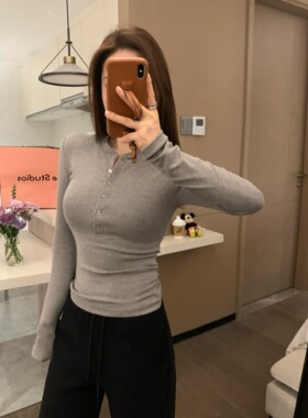 VASSE亨利衫德绒tee 人手一件百搭纽扣磨毛显瘦质感小圆领打底T恤