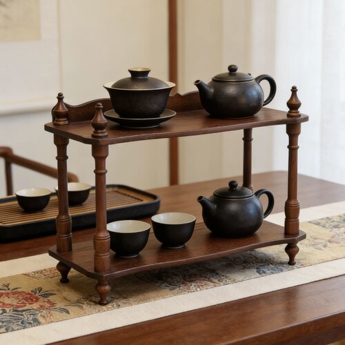 新款全实木高级茶室茶杯桌面桌上置物架茶壶茶具摆放复古展示架