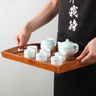 日式木质托盘长方形家用酒店茶具手提木头盘子茶盘上菜盘定制茶台