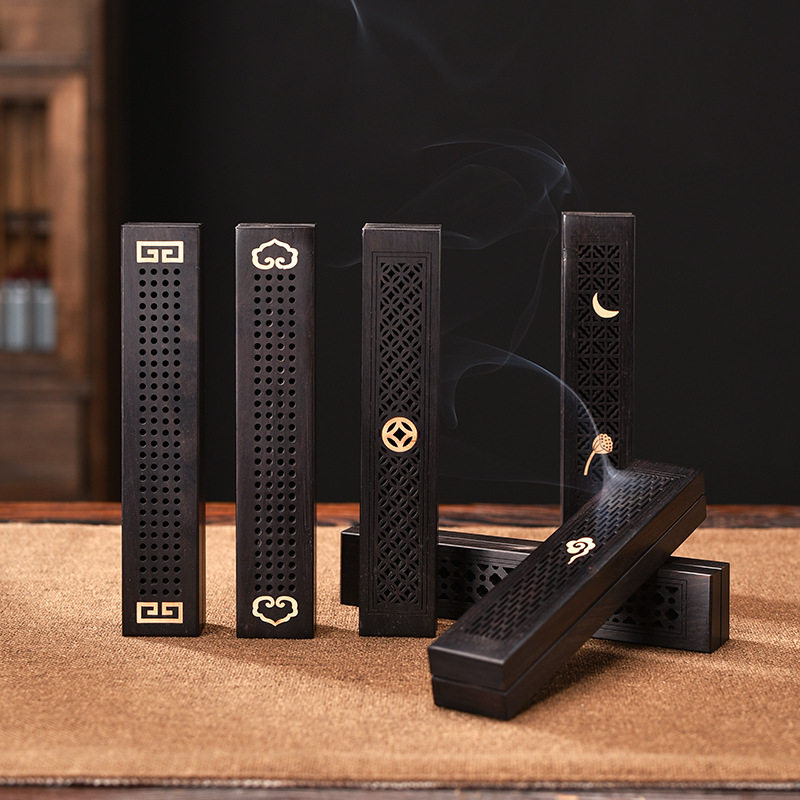 紫光檀短款线香盒整木整料香薰镂空设计檀香盒黑檀木卧香盒香座插,餐饮具,茶道/香炉,淘宝优惠券,粉丝福利购,淘宝优惠卷