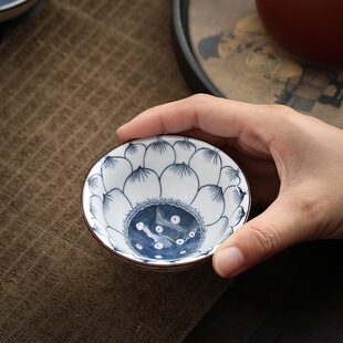 德化陶瓷青花斗笠杯茶室品茗茶杯家用功夫茶杯青花瓷个人茶盏