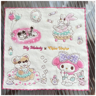 新品 25cm 出口日本外贸余单柔软全棉全棉割绒可爱刺绣方巾手帕25