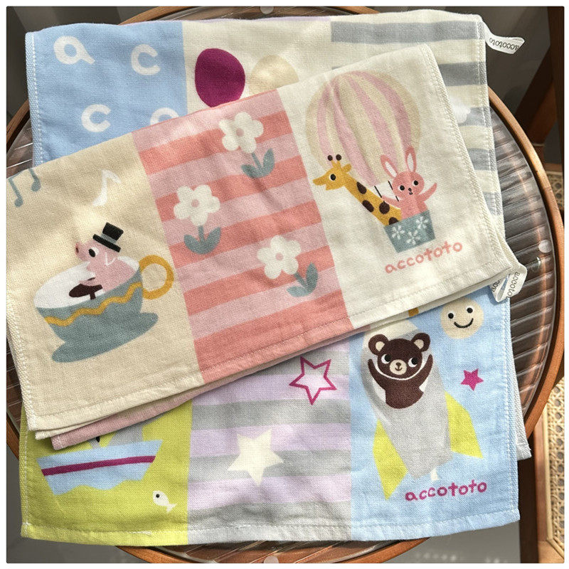 新品出口日本外贸单纯棉柔软婴幼儿童带挂绳柔软无捻纱布毛巾面巾