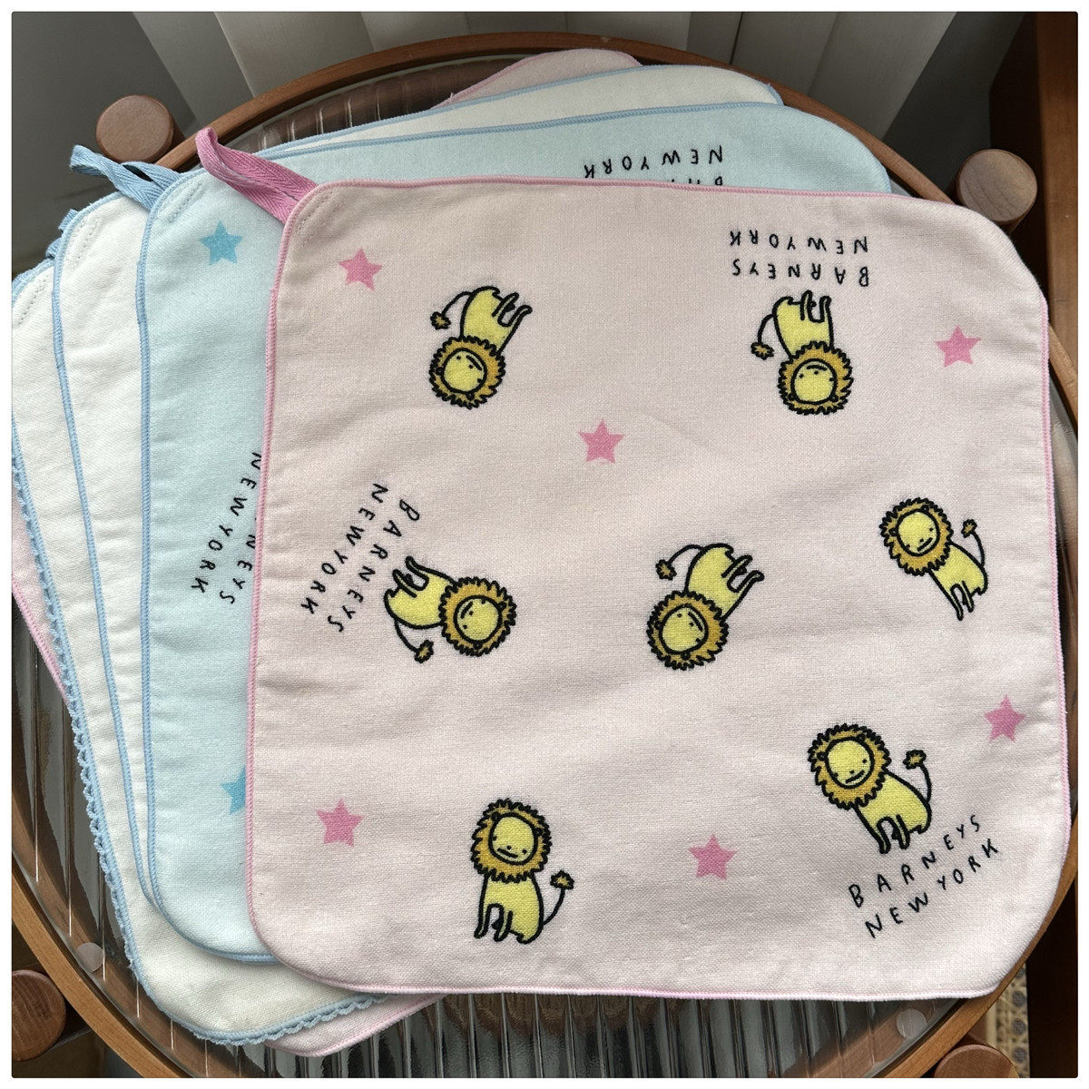 出口日本外贸余单全棉柔软带挂绳可挂儿童纱布毛巾面巾手帕大方巾