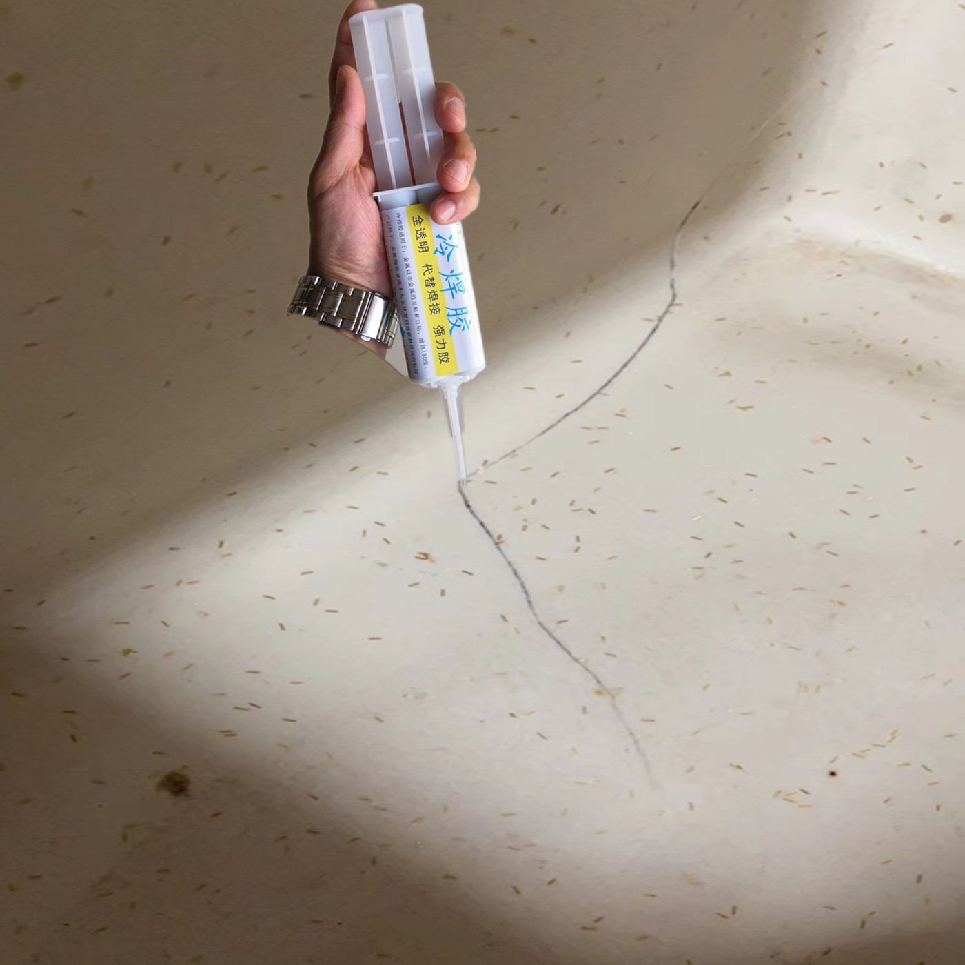 洗手盆裂了烂了漏水修补胶水陶瓷人造石石英石洗衣池水槽裂缝修复