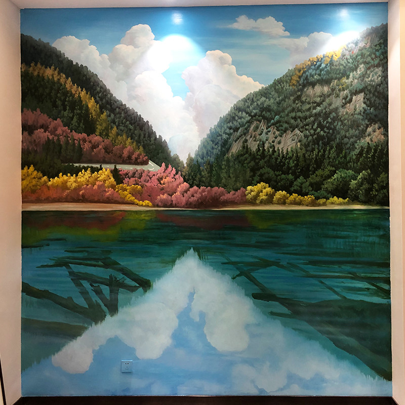 阿坝州风景墙绘乡村文化墙社区改造美化彩绘户外围墙3d写实壁画