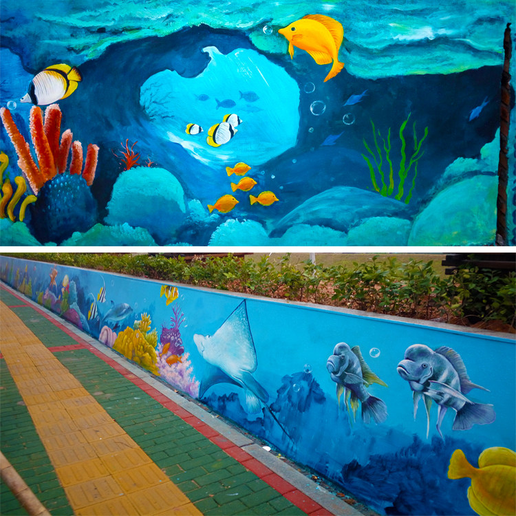 四川墙绘海底世界彩绘游乐场商场停车场儿童房主题彩绘墙海洋3d画