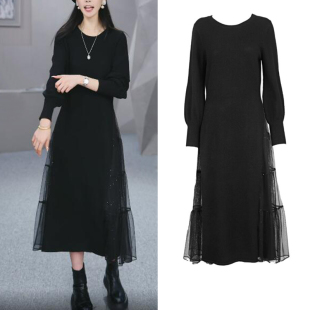 2025秋冬新款女装S·D中长款连衣裙气质百搭显廋黑色针织羊毛裙