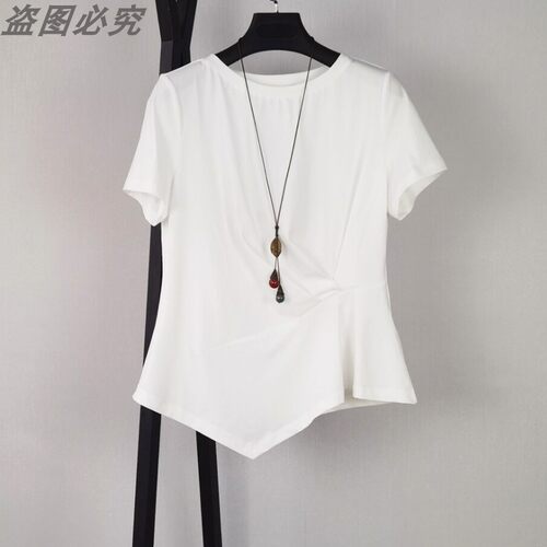 S·D收腰不规则棉短袖T恤女上衣