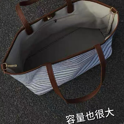条纹帆布包单肩通勤包包女