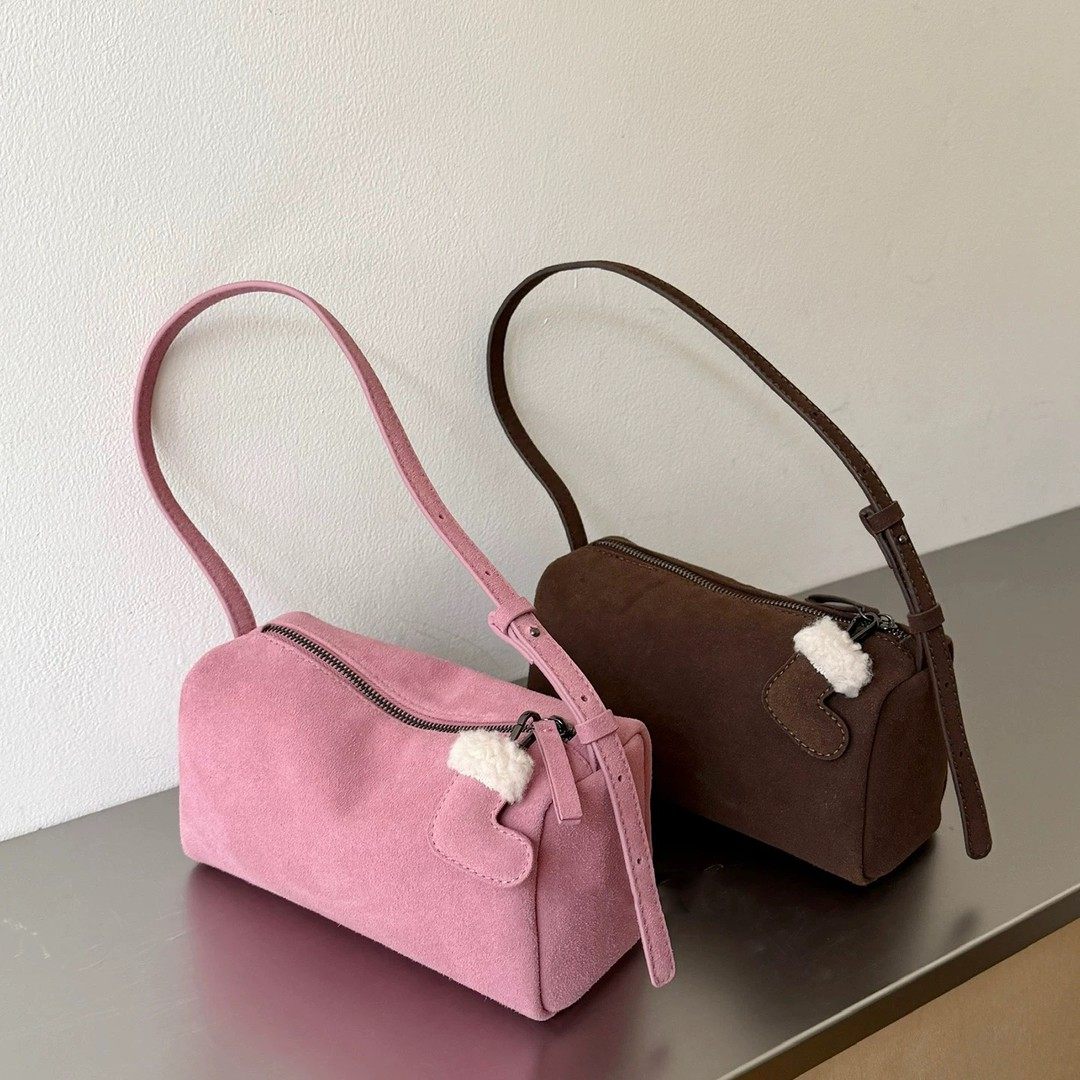 韩国粉色吐司小众设计麂皮枕头包单肩斜挎女包时尚简约手提包通勤