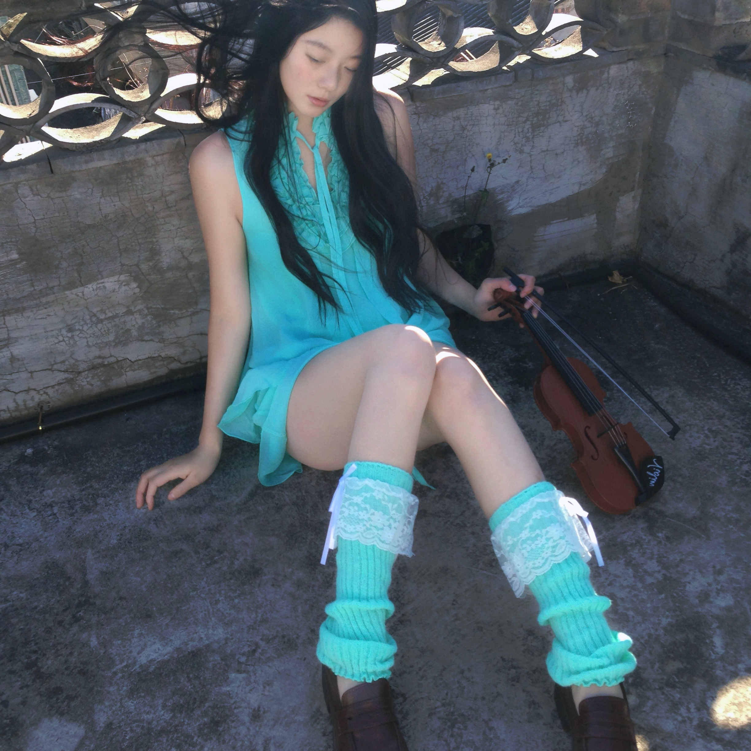 「三团定金」复古薄荷绿日系千金裙日系雪纺荷叶边吊带连衣裙中古