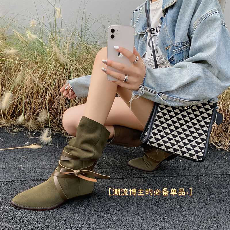 废土风~真皮尖头短筒靴