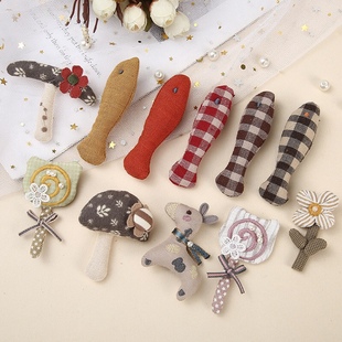 手工制作棉麻布艺森系百搭日系文艺小清新蘑菇小鱼包包服装配饰