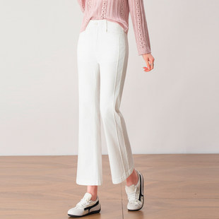 女2026春季 高级感喇叭裤 新款 显瘦九分裤 修身 小个子白色高腰微喇裤