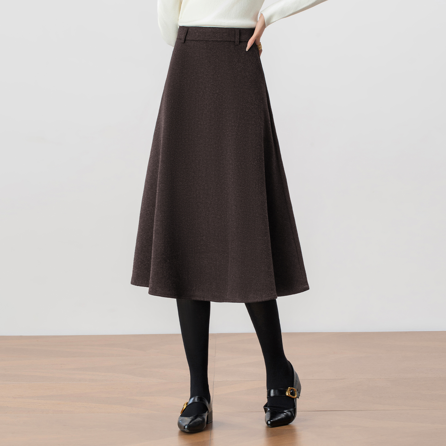 赫本风高腰毛呢半身裙女秋冬厚2025新款中长款A字遮肉显瘦伞裙子