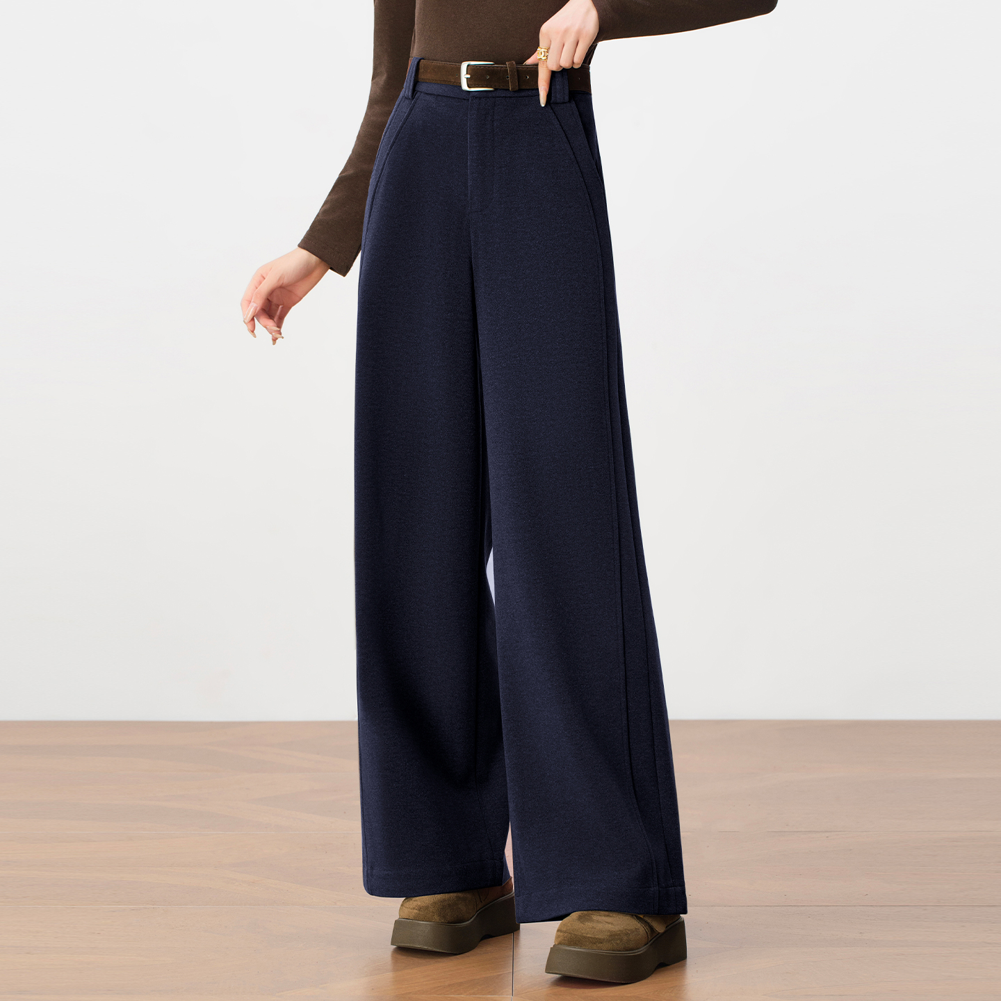 高级感毛呢高腰阔腿裤女2025秋冬新款宽松显瘦垂感加厚休闲长裤子