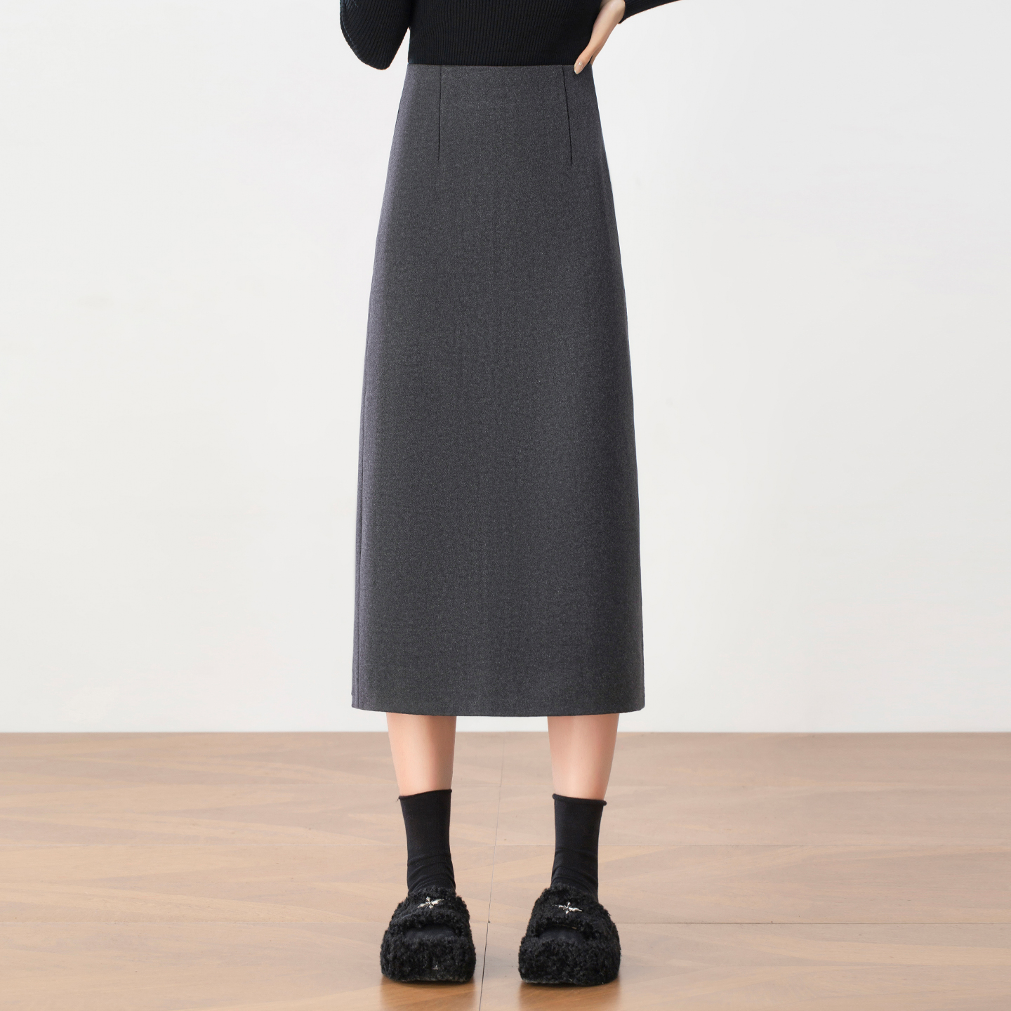 气质通勤毛呢半身裙秋冬女2025新款高腰显瘦A字直筒裙包臀中长裙