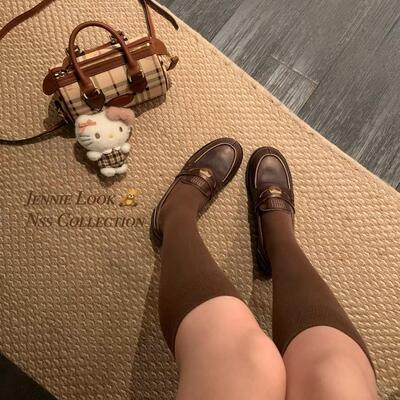 百搭三色中筒袜咖啡色小腿袜